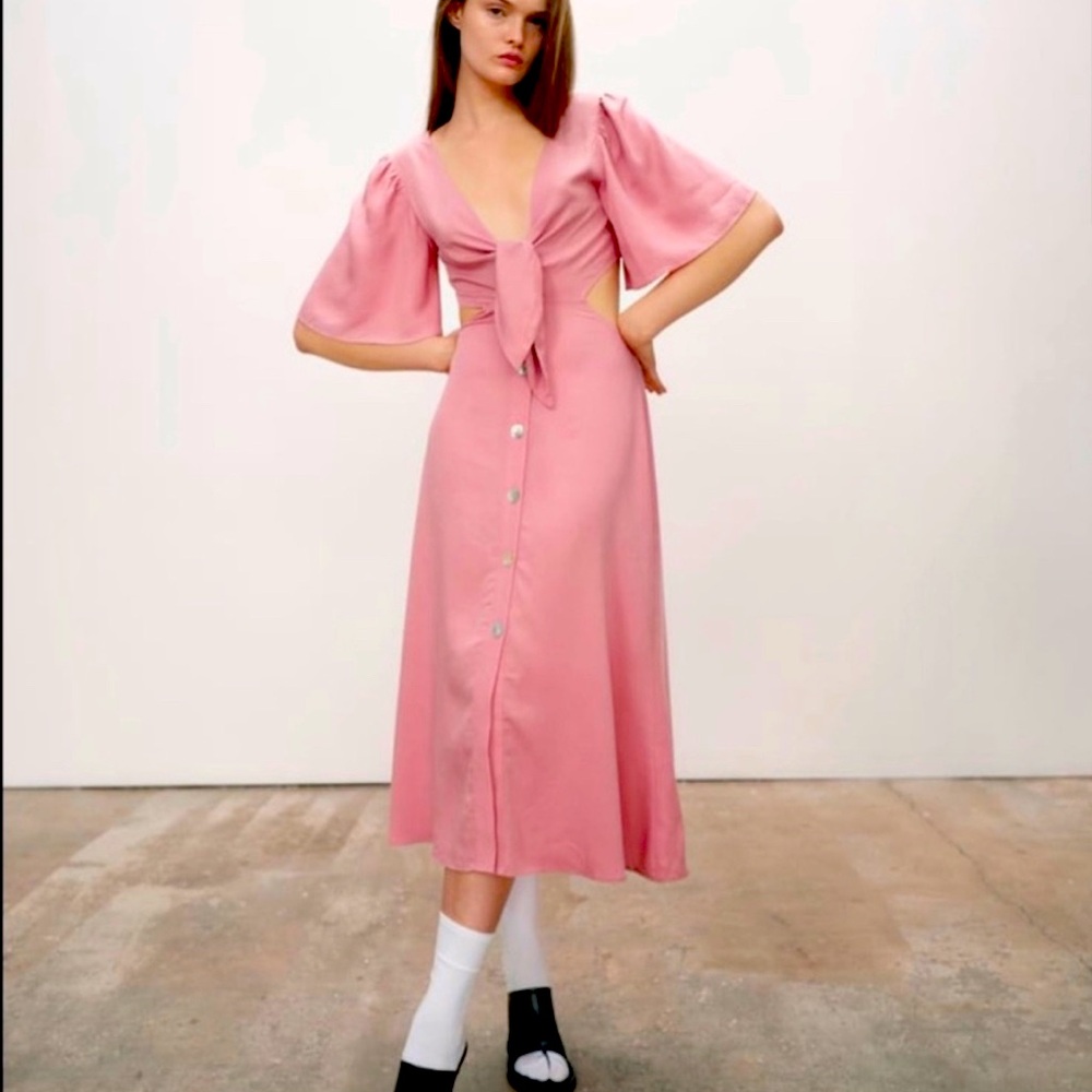 NWT Zara tie-front cut-out open-back midi dress